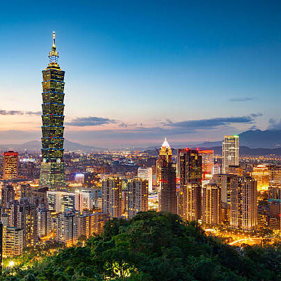 View of the Taipei Skyline with Taipei 101 at night